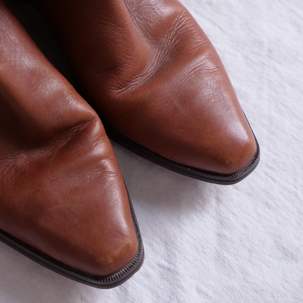 80s peanut butter brown leather mid calf boho boots - Picture 6 of 9